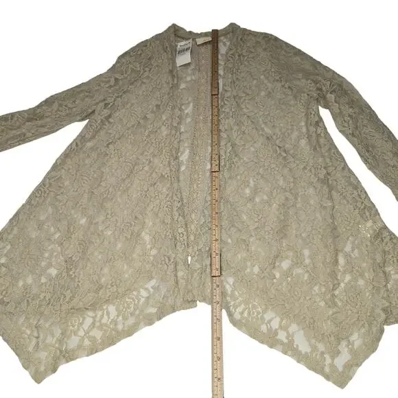 Daytrip Buckle Lace Flyaway Cardigan Large Cream Floral Sheer Open Front NWT - Picture 6 of 13